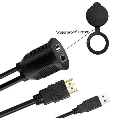 Varón del cable del soporte del panel frontal del coche de HDMI USB2.0 al cable de extensión impermeable femenino